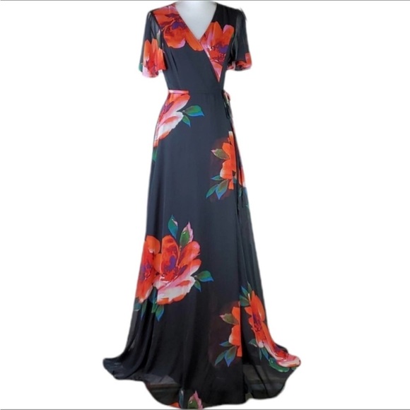NWT Lulu's Sonic Bloom Floral Print Wrap Maxi Dress - Picture 4 of 9